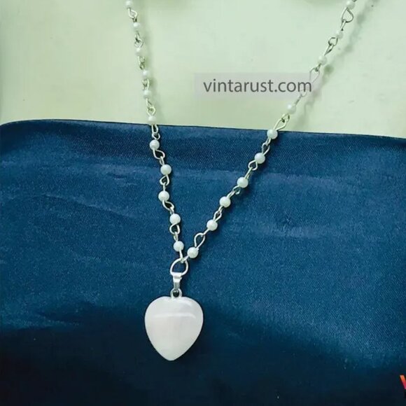 Elegant Calcite Stone Heart Pendant Necklace with Delicate Silver Chain - Picture 8 of 15